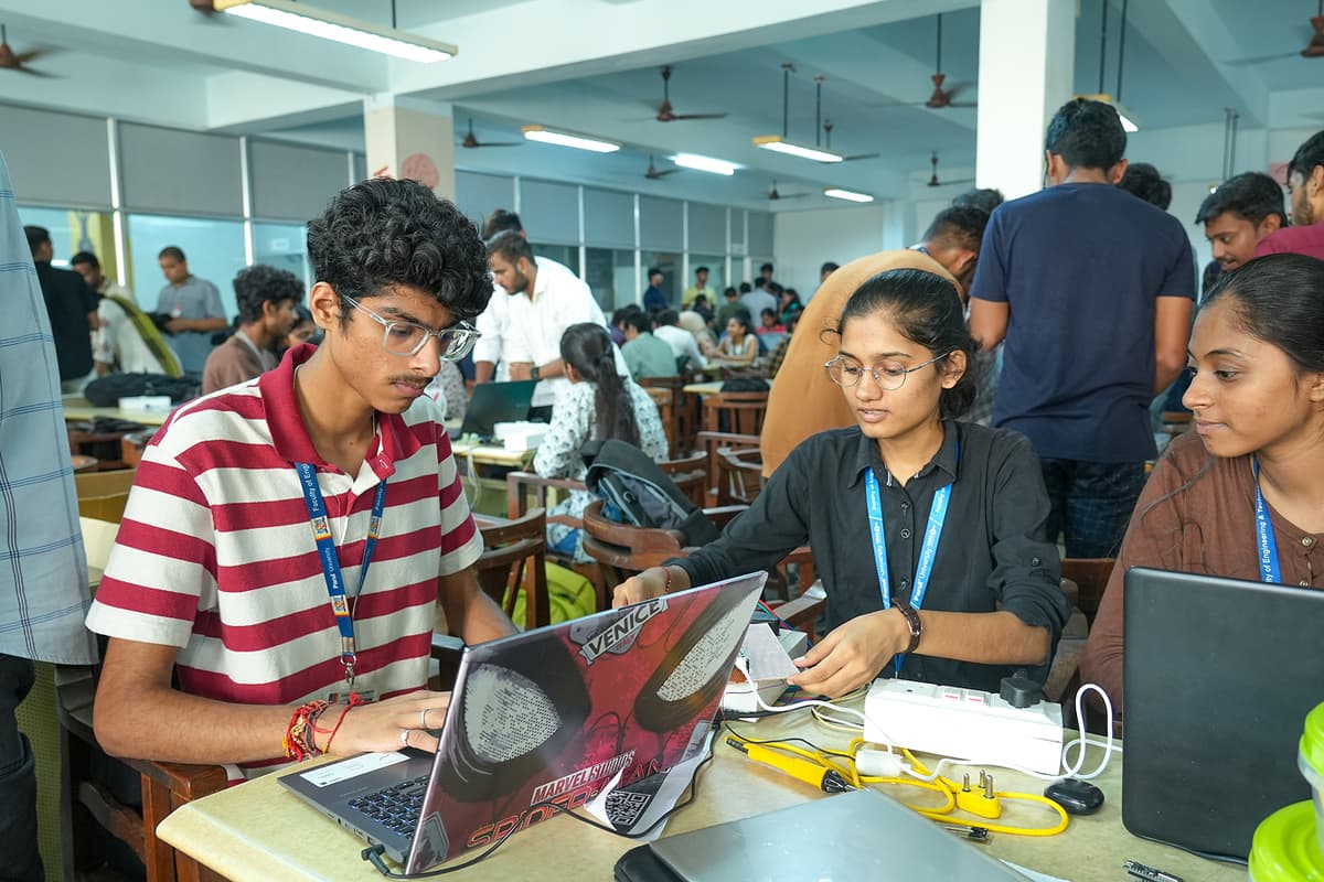 Photo from a past Vadodara Hackathon event showing participants and mentors.